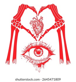 illustration vector image of skeleton hand tattoo and scary eyes	