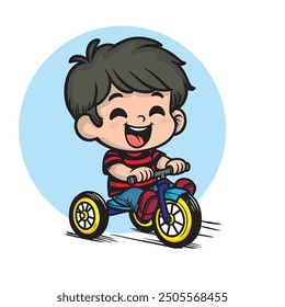 
Illustration vector image of a small child riding a tricycle with a happy expression