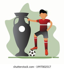 Ilustración de la imagen vectorial del capitán del futbolista sosteniendo el trofeo