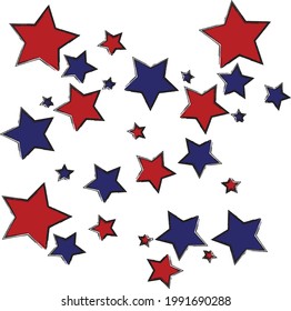 illustration vector vector image stars red and blue black outline celebrating the Independence Day of the United States. editable size isolated