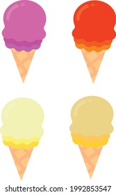 illustration Vector Vector Image Summer treat Food ice Cream Multiple colors four kinds Set Waffle Cup Multicolored Editable Isolated