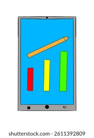Illustration or vector image of a tablet showing a growing or increasing diagram 