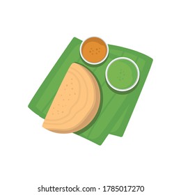 Illustration vector Indian food, masala dosa dish served on table.