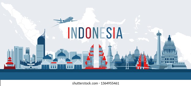 Illustration, Vektorgrafik von Indonesien Symbole und Wahrzeichen.