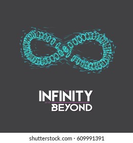 Illustration of Vector Infinity Symbol. Wireframe Mesh Futuristic Icon Made from Polygons, Flares and Particles