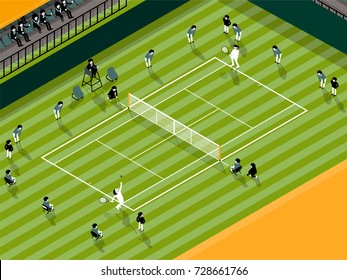 illustration vector info graphic of tennis grass court match, tennis sport info graphic design concept