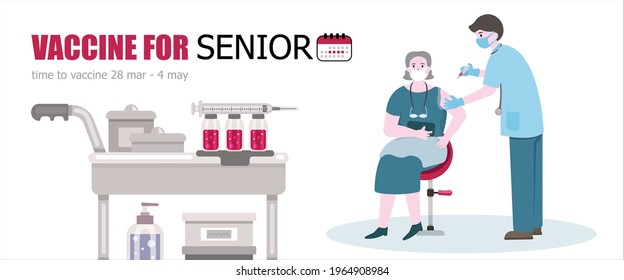 illustration vector of injection vaccine for elderly on time to vaccine concept