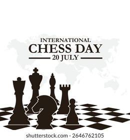 illustration vector international chess day. annualy celebrates on July 20. International Chess Day greeting card creative banner, poster, social media post illustration.