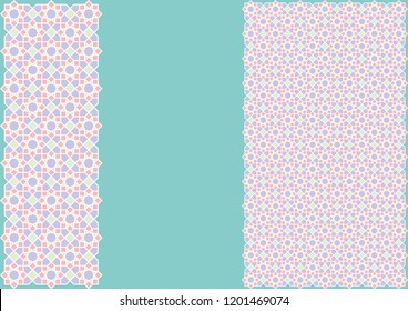 Illustration vector of islamic ornamental colorful pattern with space for text. Arabic arabesque design for birthday greeting card, wedding invitations, ramadan kareem wishes or wallpaper.