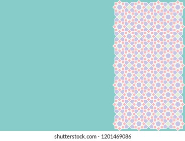 Illustration vector of islamic ornamental colorful pattern with space for text. Arabic arabesque design for birthday greeting card, wedding invitations, ramadan kareem wishes or wallpaper.