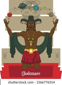 Illustration vector isolated of African Yoruba mythical god, Olodumare, main creator god. universe maker.