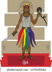 Illustration vector isolated of African Yoruba mythical goddess, Oyá, Wind, rainbow and death goddess.