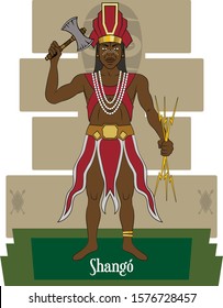 Illustration vector isolated of African Yoruba mythical god, Shangó, Ray, thunder and fire god.