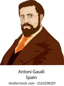 Illustration Vector Isolated Of Antoni Gaudí, Spanish Architect