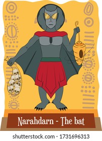 Illustration vector isolated of Australian Aboriginal mythical god, Narahdarn the bat, keeper of sacred tree and honey.