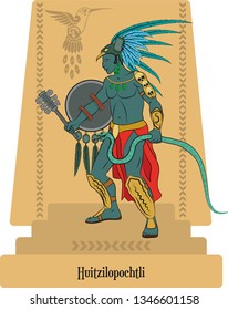 Illustration vector isolated of Aztec Mythical God Huitzilopochtli, God of Sun and War