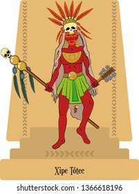 Illustration vector isolated of Aztec Mythical God Xipe Tótec, God of Live and Death, Tezcatlipoca Rojo.