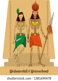 Illustration vector isolated of Aztec Mythical Gods Mictlantecuhtli y Mictecacíhuatl, Death and underworld god and goddess.