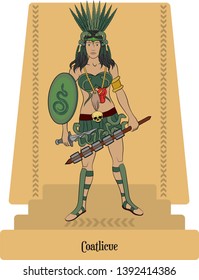 Illustration vector isolated of Aztec Mythical God Coatlicue, mother of the gods