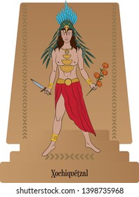 Illustration vector isolated of Aztec Mythical God Xochiquétzal, God of Beauty and nature.