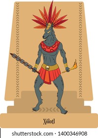 Illustration vector isolated of Aztec Mythical God Xólotl, God of sunset, fire and death.