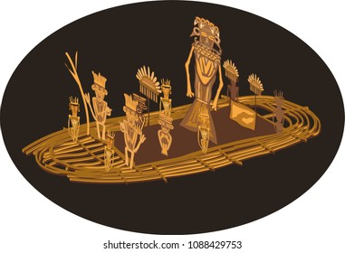 Illustration vector isolated of Balsa Muisca, indigenous gold sculpture, Colombia