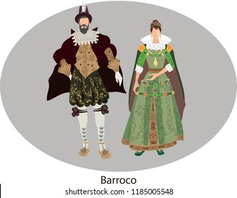 Illustration vector isolated of Baroque, traditional costumes.