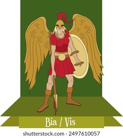 Illustration vector isolated of Bia, Vis force and violence, goddess.