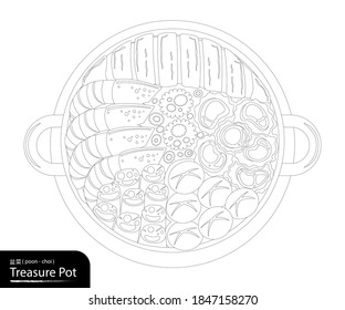 Illustration vector isolated big hot pot seafood on dinner lunar new year eve party or family reunion feast