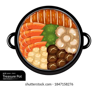 Illustration vector isolated big hot pot seafood on dinner lunar new year eve party or family reunion feast