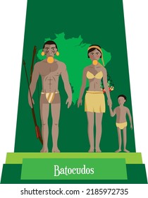 Illustration vector isolated of Brazilian native people, Botocudos , Batocudos, typical costume 