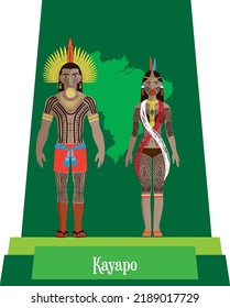 Illustration vector isolated of Brazilian native people, Kayapo, typical costume 