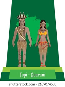 Illustration vector isolated of Brazilian native people, Guarani, Tupi, typical costume 