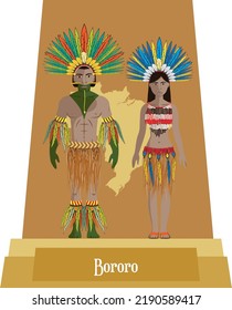 Illustration vector isolated of Brazilian native people, Bororo, typical costume 