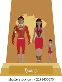 Illustration vector isolated of Brazilian native people, Xavante, typical costume 