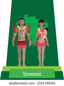 Illustration vector isolated of Brazilian native people, Yanomami, typical costume