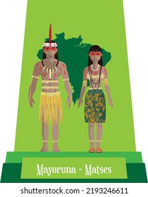 Illustration vector isolated of Brazilian native people, Mayoruna, Matses, typical costume