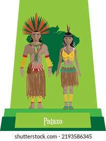 Illustration vector isolated of Brazilian native people, Pataxo, typical costume