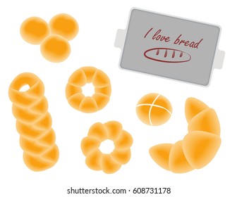 Illustration vector isolated of bread and tray on white background top view.