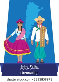 Illustration vector isolated of Carnavalito, Argentinian traditional dance costumes, folklore. 