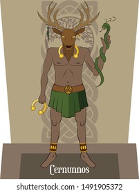 Illustration vector isolated of Celtic mythical god Cernunnos, Forest god, abundance god, animal protector.
