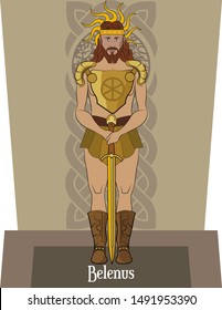 Illustration vector isolated of Celtic mythical god, Belenus, God of fire, God of light, Sun god.