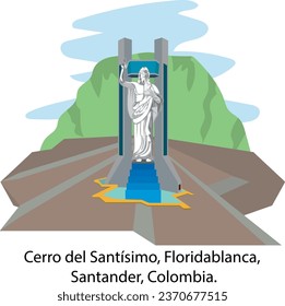 illustration vector isolated of Cerro del Santísimo, Christ monument, Floridablanca, Santander, Colombia.