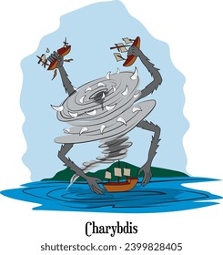 Vector de ilustración aislado de Charybdis mito monstruo de la grecia del mar