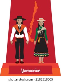 Illustration Vector Isolated Of Chilean Native People, Atacameños, Typical Costume 