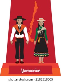 Illustration vector isolated of Chilean native people, Atacameños, typical costume 