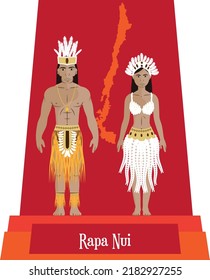 Illustration vector isolated of Chilean native people, Rapa Nui, typical costume 