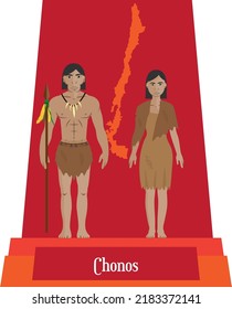 Illustration Vector Isolated Of Chilean Native People, Chonos, Typical Costume 