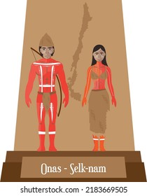 Illustration vector isolated of Chilean native people, Onas o Selk'nam, typical costume 