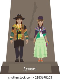 Illustration vector isolated of Chilean native people, Aymara, typical costume 